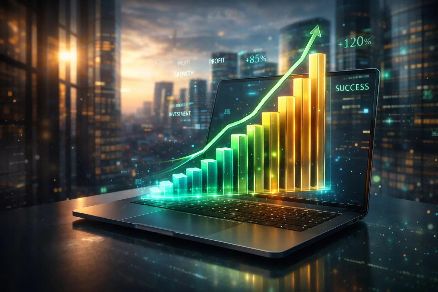 High-tier WordPress Maintenance Service ROI visualization showing financial growth, increased profit, and business stability.