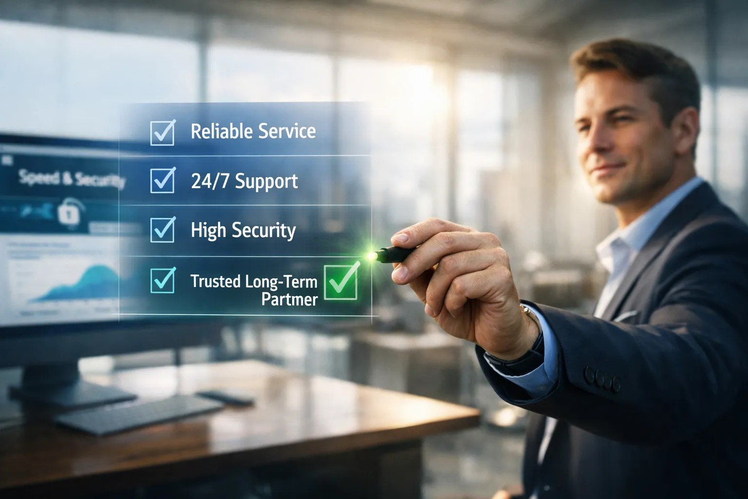 A business owner using a checklist to choose a trusted WordPress Maintenance Company for long-term partnership.