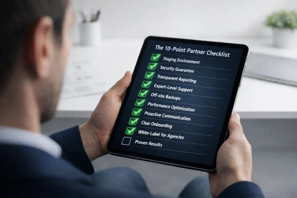 Choose a WordPress Maintenance Company: 7 Fatal Mistakes 4 The ultimate checklist for vetting and choosing the right WordPress Maintenance support provider.